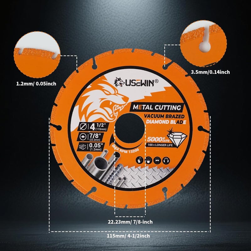 USEWIN Cut Off Wheels 4 1/2 Inch with 7/8" Arbor, Angle Grinder Cutting Disc, Diamond Cutting Wheel with 5000+ Cuts on INOX, Rebar, Angle Iron and Steel - Image 3